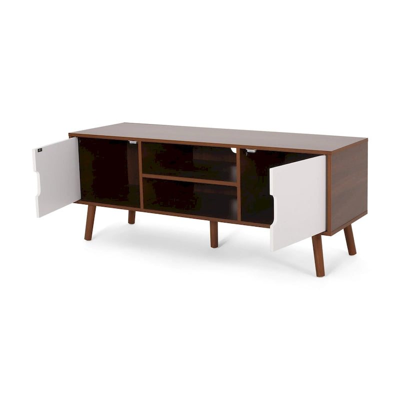 White+Walnut 47.25 TV Stand with Splayed Legs & 3 Staggered Drawers for 40 TVs