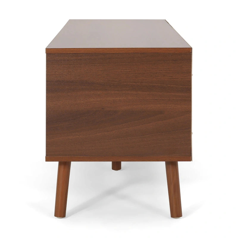 White+Walnut 47.25 TV Stand with Splayed Legs & 3 Staggered Drawers for 40 TVs