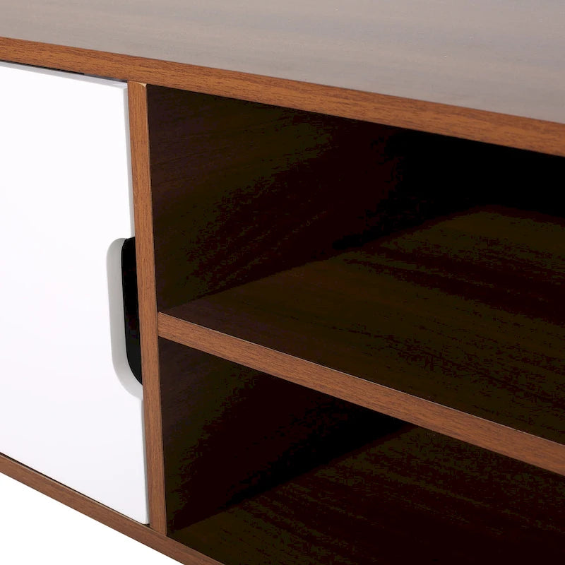 White+Walnut 47.25 TV Stand with Splayed Legs & 3 Staggered Drawers for 40 TVs