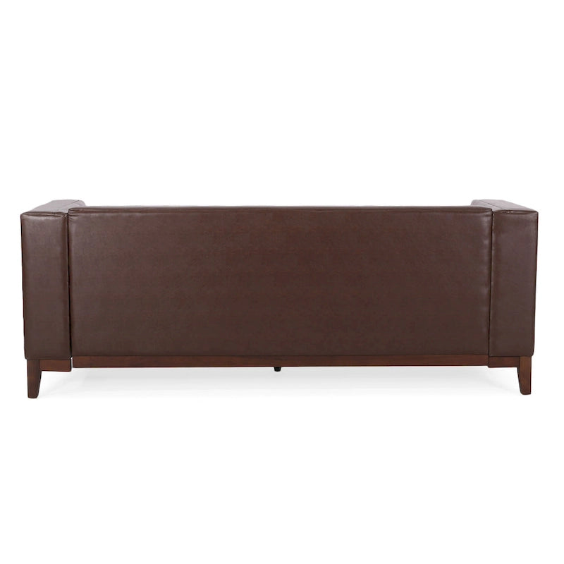 Dark Brown Modern 80.75 Button Tufted 3-Seater Sofa with Wood Legs