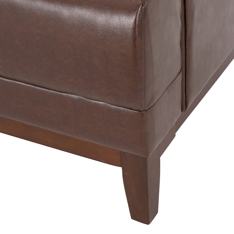 Dark Brown Modern 80.75 Button Tufted 3-Seater Sofa with Wood Legs