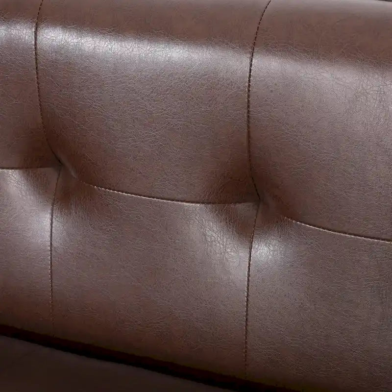 Dark Brown Modern 80.75 Button Tufted 3-Seater Sofa with Wood Legs