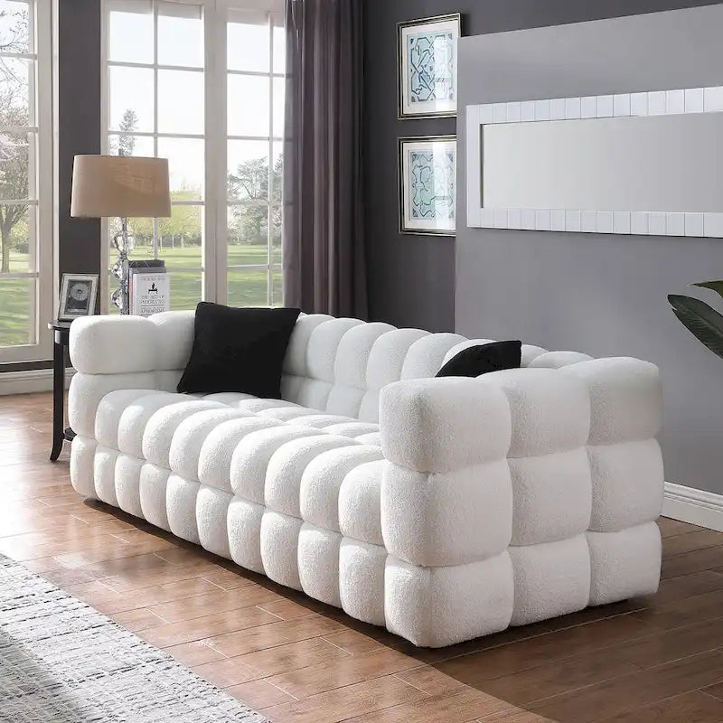 Modern 84.3 Boucle 3-Seater Sofa with Pillows