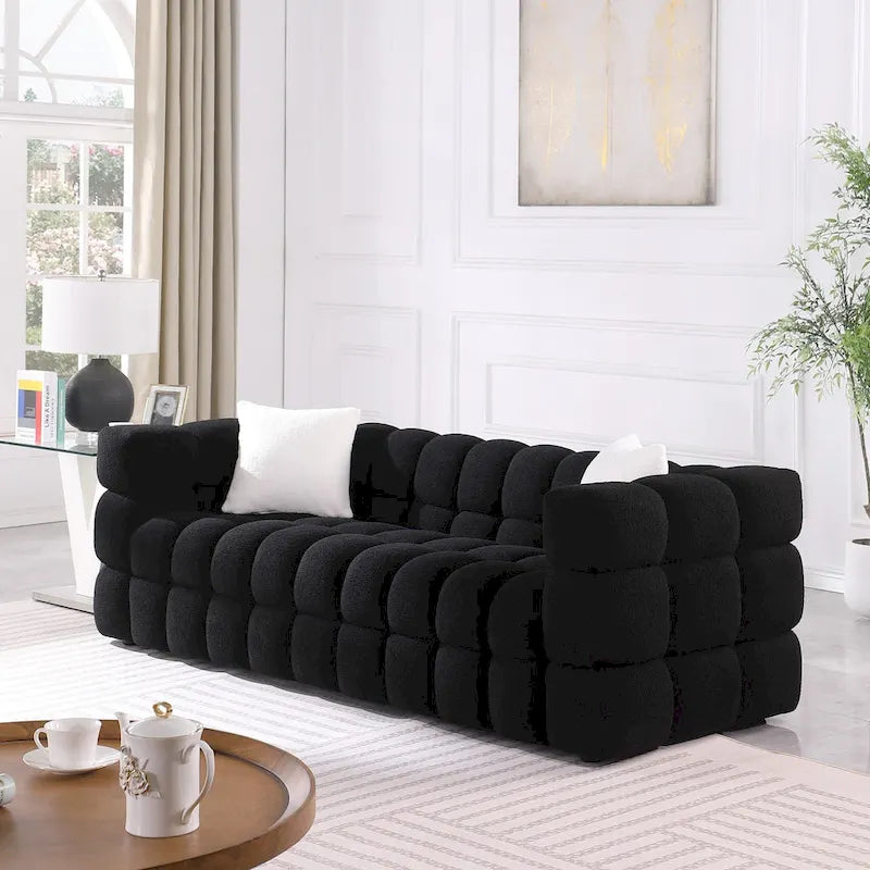 Modern 84.3 Boucle 3-Seater Sofa with Pillows
