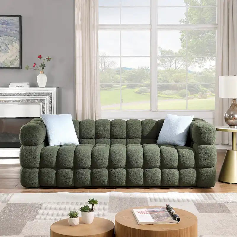 Modern 84.3 Boucle 3-Seater Sofa with Pillows