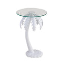 24.75 Mid-Century Vintage Glass Top Metal Palm Tree End Table, White
