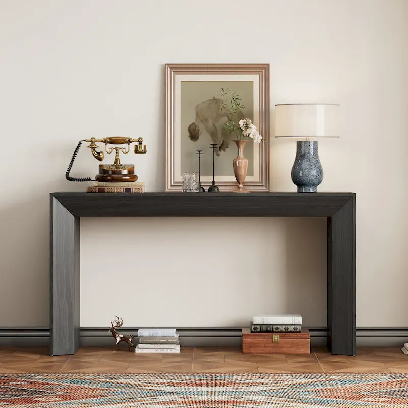 Elegant Console Table with Fireplace-Inspired Design and Wood Veneer Top