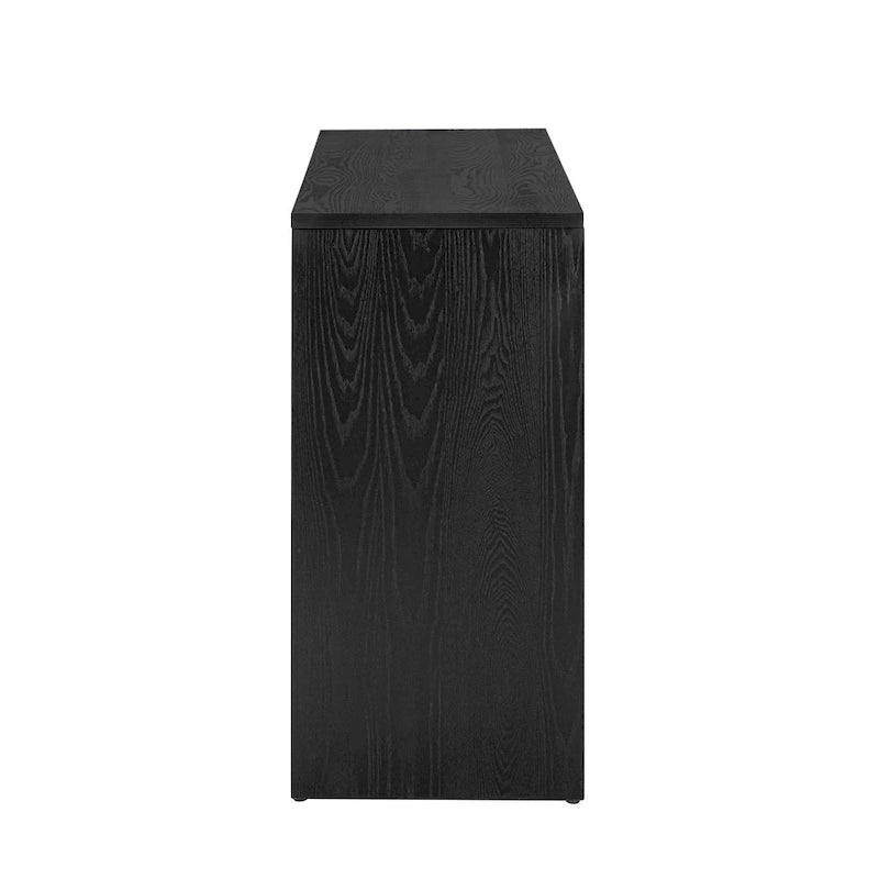 Elegant Console Table with Fireplace-Inspired Design and Wood Veneer Top
