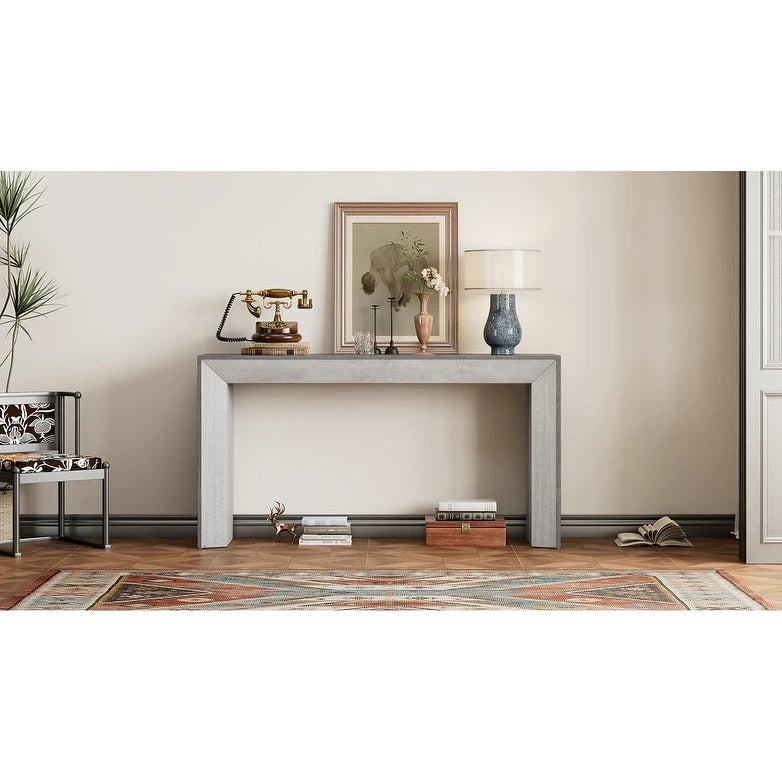 Elegant Console Table with Fireplace-Inspired Design and Wood Veneer Top
