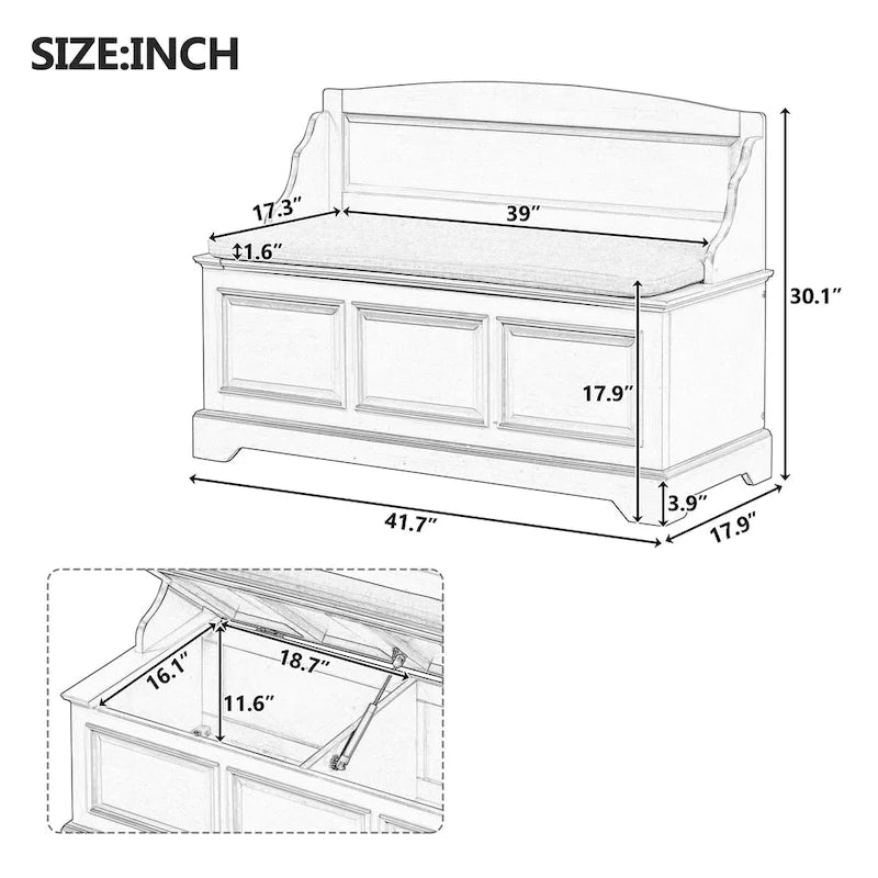 Retro Shoe Storage Bench with Safe Soft-Close Devices & Cushion