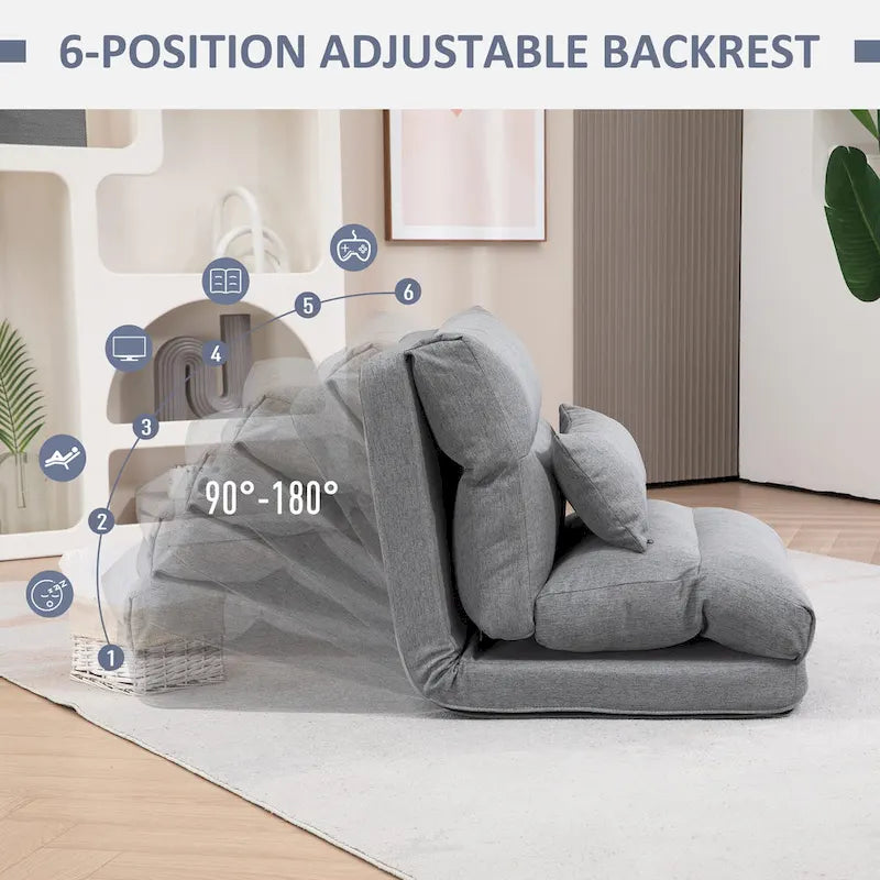 Gray 27.6 Folding Chaise Lounge Chair with Pillow