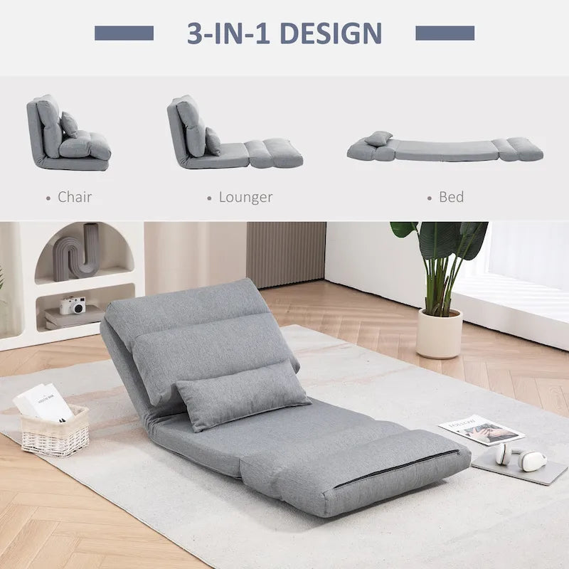 Gray 27.6 Folding Chaise Lounge Chair with Pillow