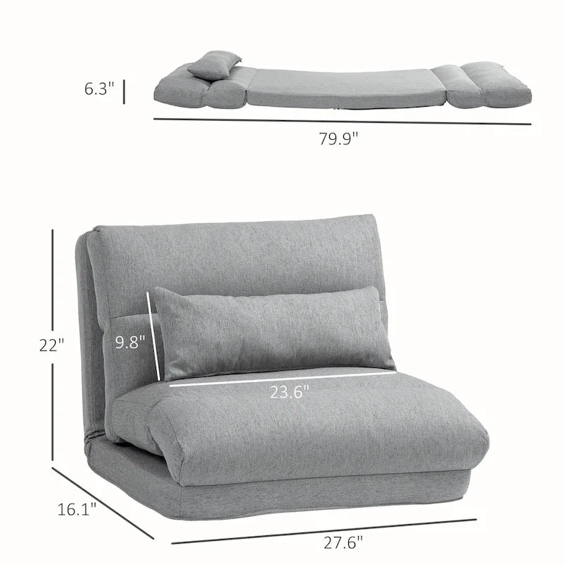 Gray 27.6 Folding Chaise Lounge Chair with Pillow