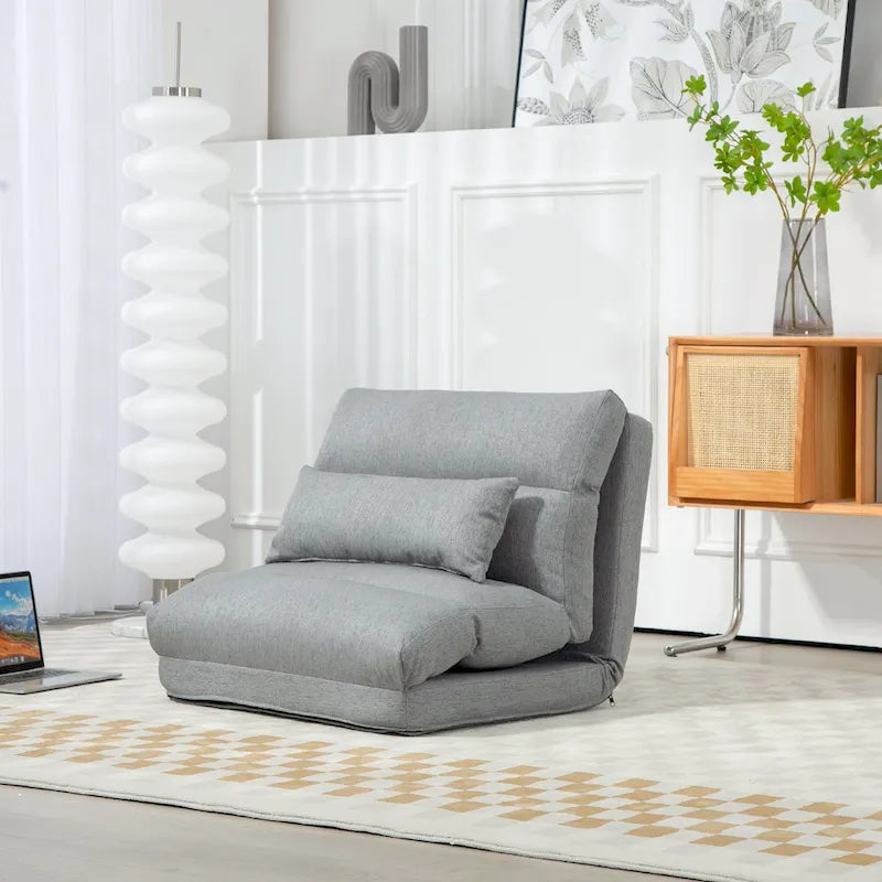 Gray 27.6 Folding Chaise Lounge Chair with Pillow