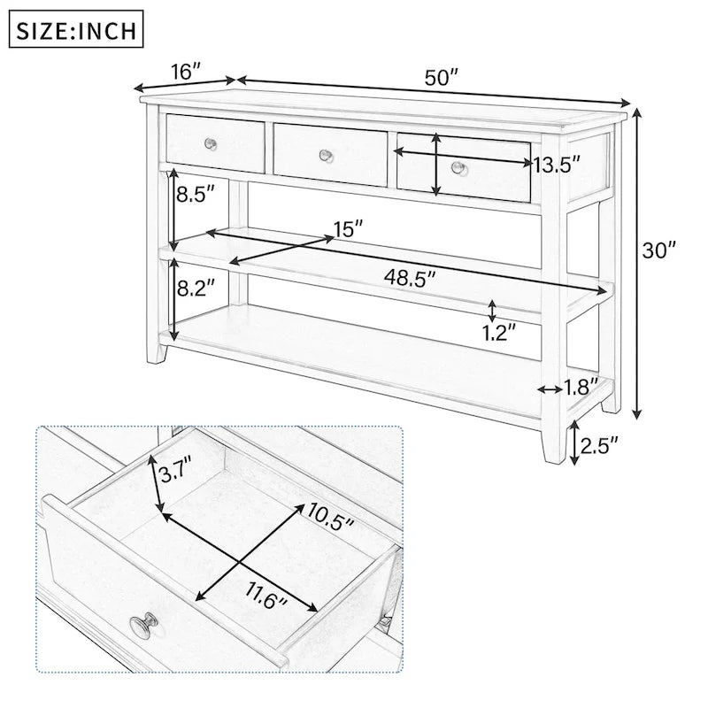 Console avec 2 étagères ouvertes – 16,00 x 50,00 x 30,00