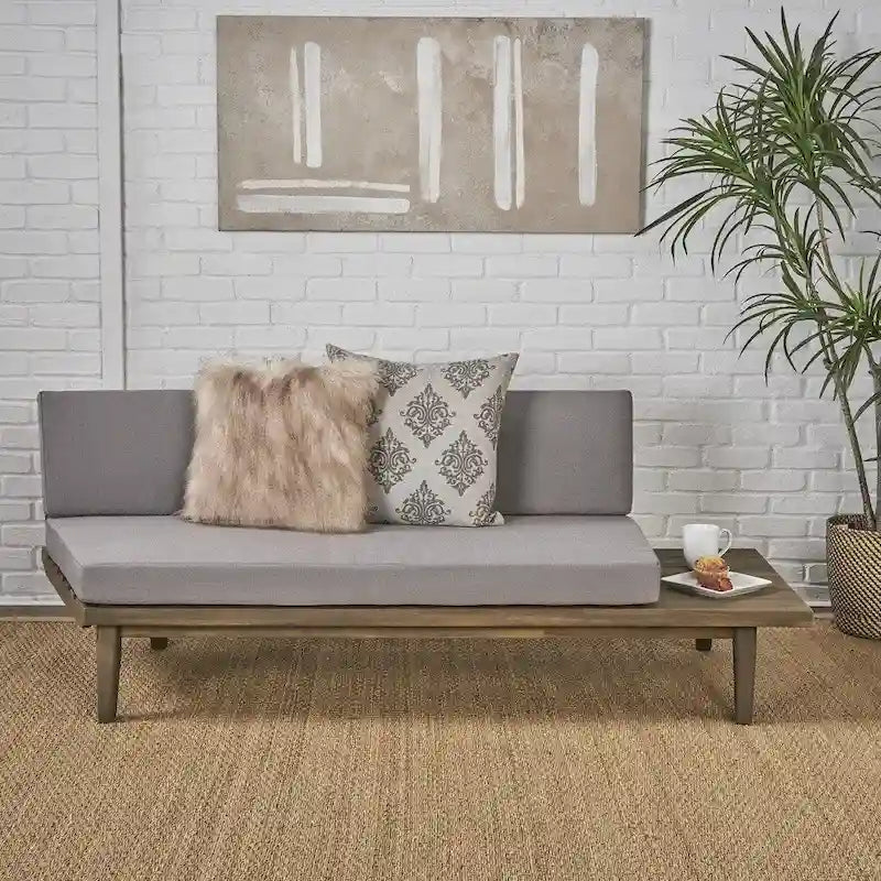 Minimalist Acacia Wood and Fabric Right-Sided Sofa