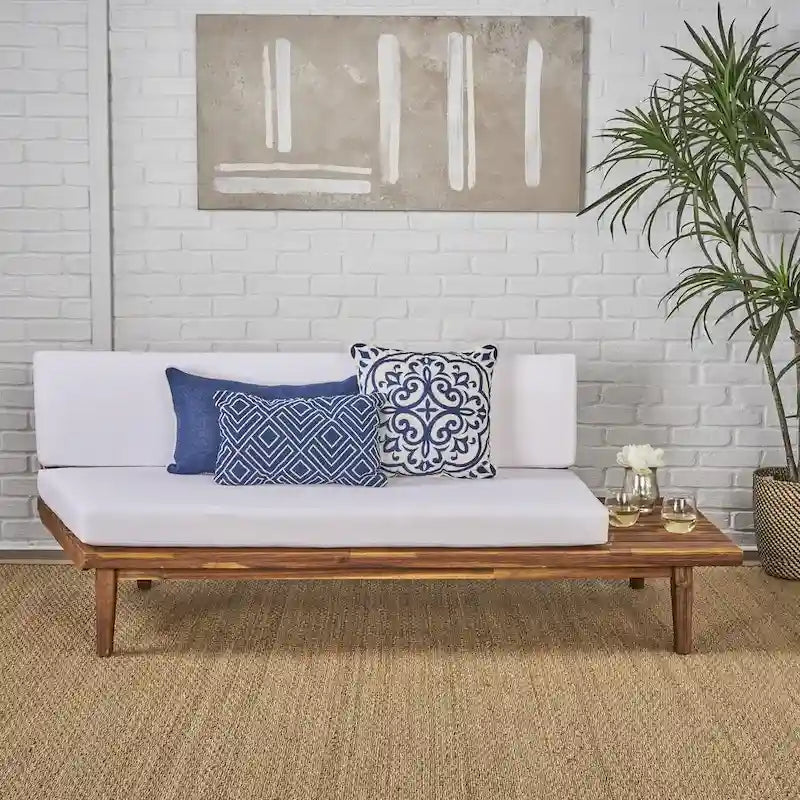 Minimalist Acacia Wood and Fabric Right-Sided Sofa