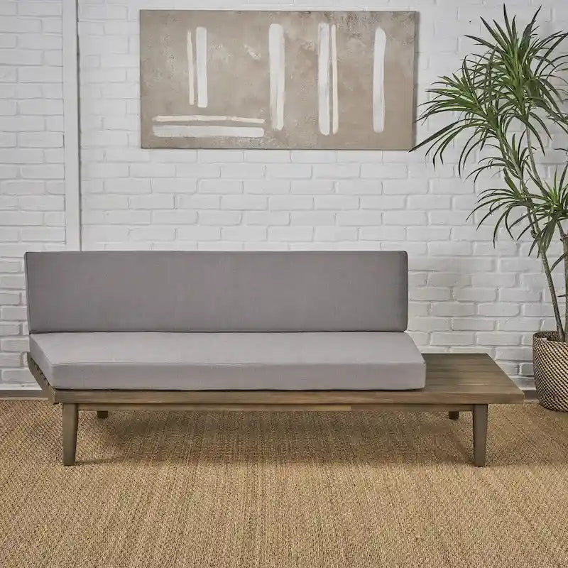 Minimalist Acacia Wood and Fabric Right-Sided Sofa
