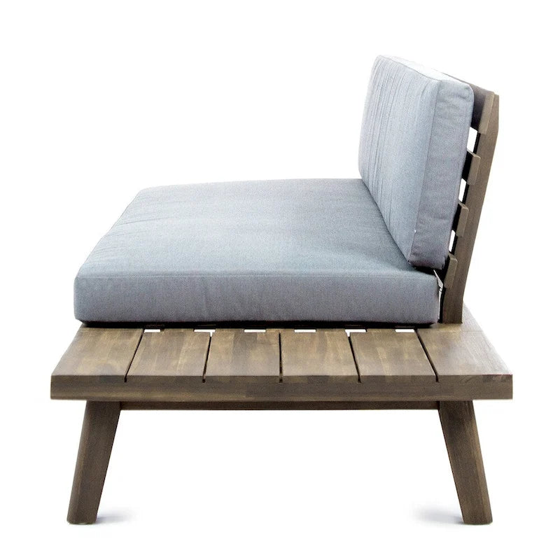 Minimalist Acacia Wood and Fabric Right-Sided Sofa