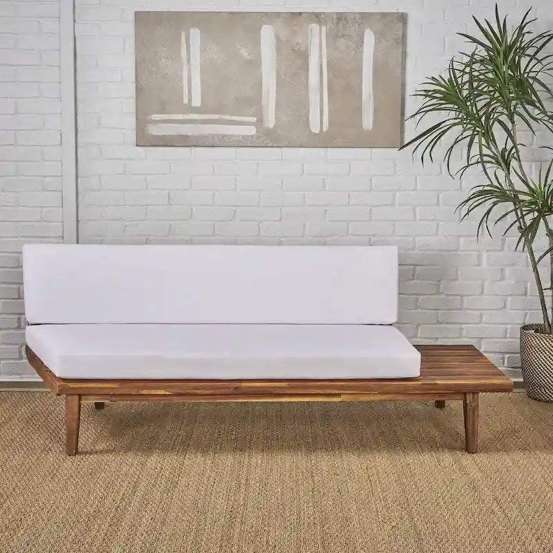 Minimalist Acacia Wood and Fabric Right-Sided Sofa