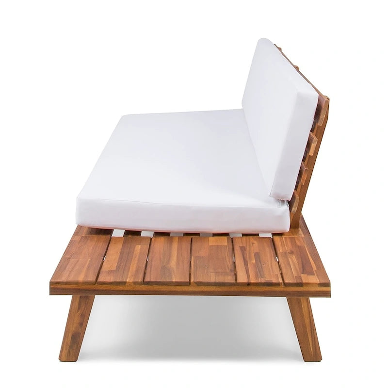 Minimalist Acacia Wood and Fabric Right-Sided Sofa