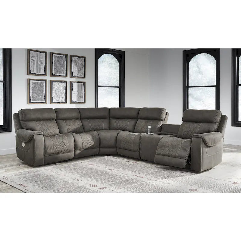 Signature Design by Ashley Hoopster Gray 6-Piece Power Reclining Sectional - 100W x 120D x 34H