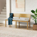 Wood Dining Bench with Curved Backrest and Cushion Seat