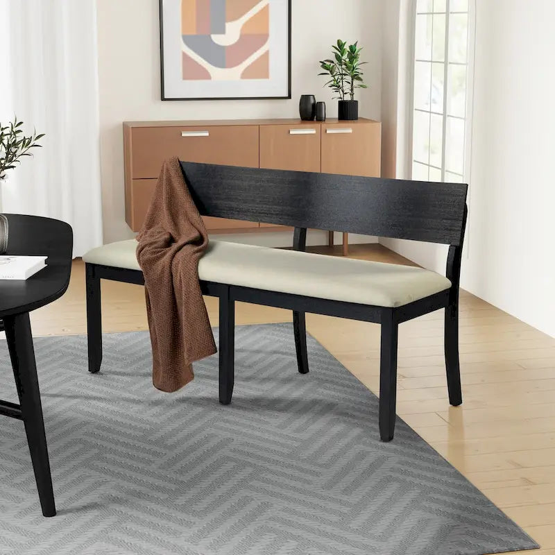 Wood Dining Bench with Curved Backrest and Cushion Seat