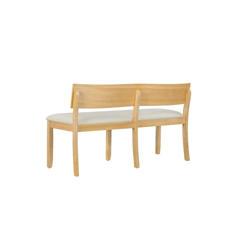 Wood Dining Bench with Curved Backrest and Cushion Seat