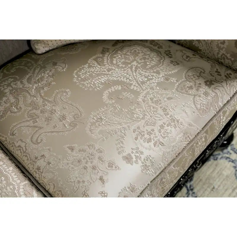 Traditional Chenille Upholstered Sofa with Ornate Wood Trim