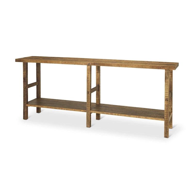 Large Blonde Wood Console Table with Two Shelves - 76.8 x 16 x 30