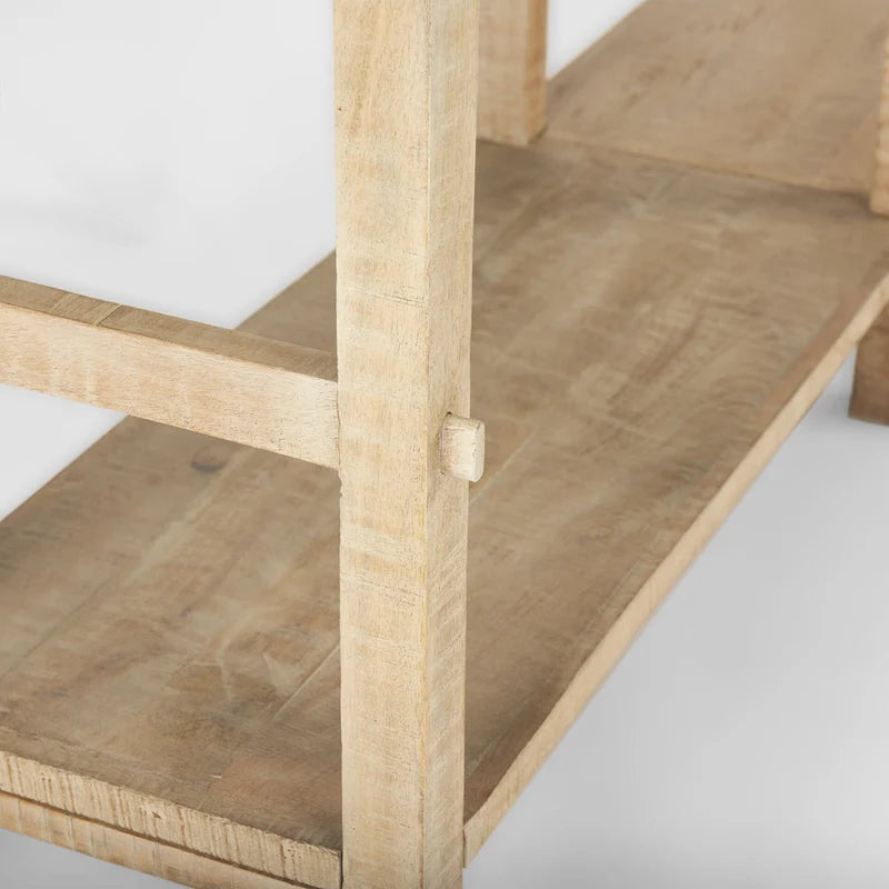 Large Blonde Wood Console Table with Two Shelves - 76.8 x 16 x 30