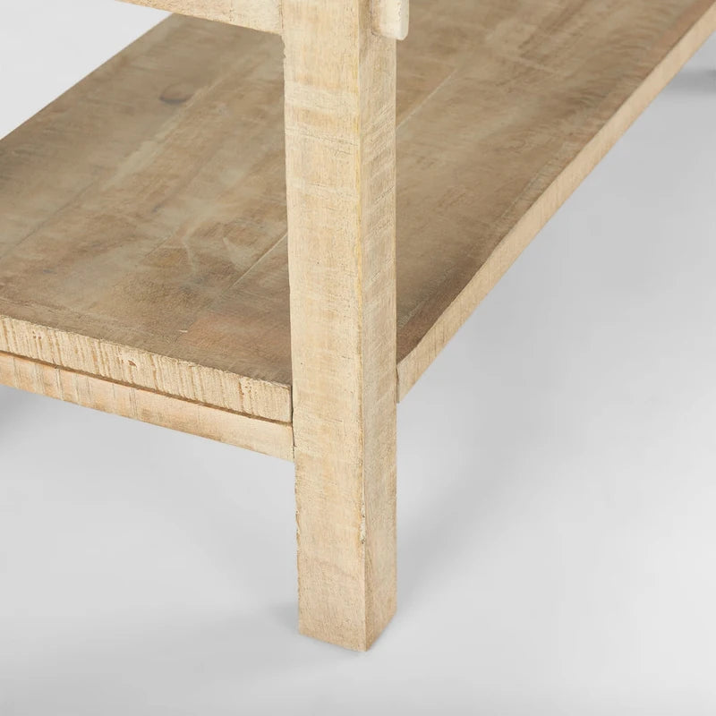 Large Blonde Wood Console Table with Two Shelves - 76.8 x 16 x 30