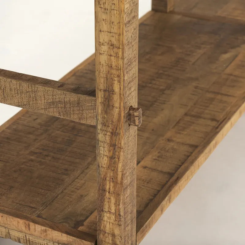 Large Blonde Wood Console Table with Two Shelves - 76.8 x 16 x 30