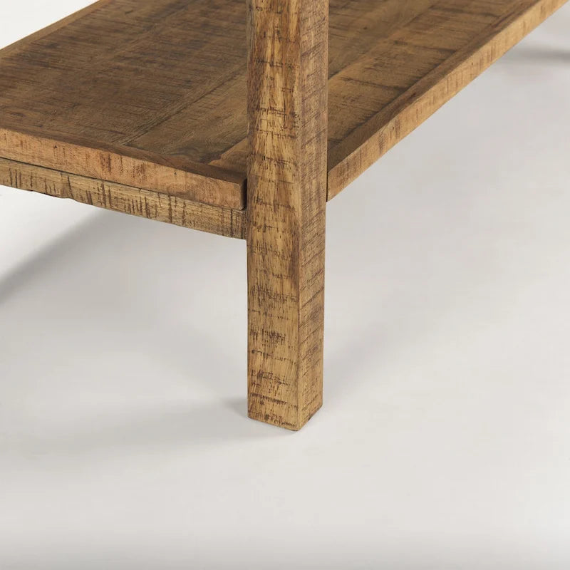 Large Blonde Wood Console Table with Two Shelves - 76.8 x 16 x 30