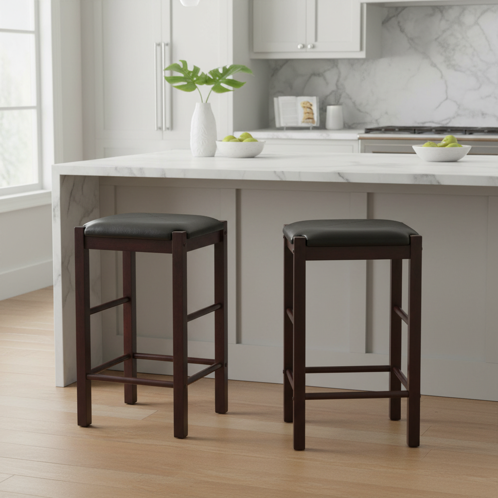 Tabourets de comptoir sans dossier de 63,5 cm avec assise en similicuir (Lot de 2)