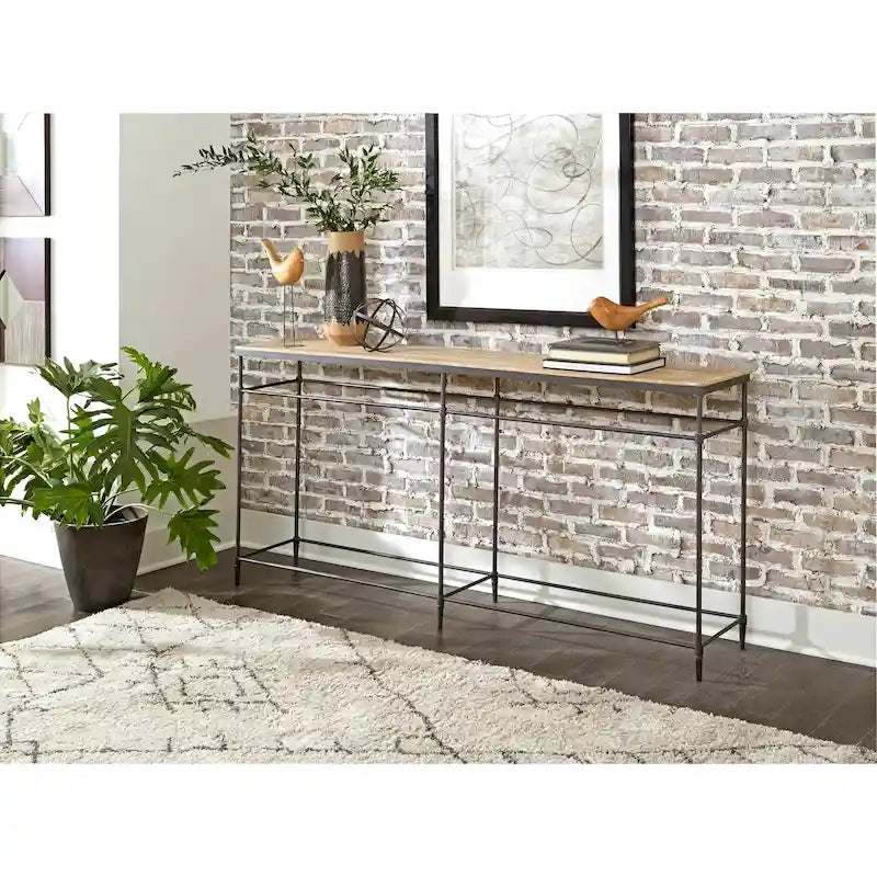 74 Inch Mango Solid Wood and Metal Sofa Console Table - 74 x 14 x 35.5 inches