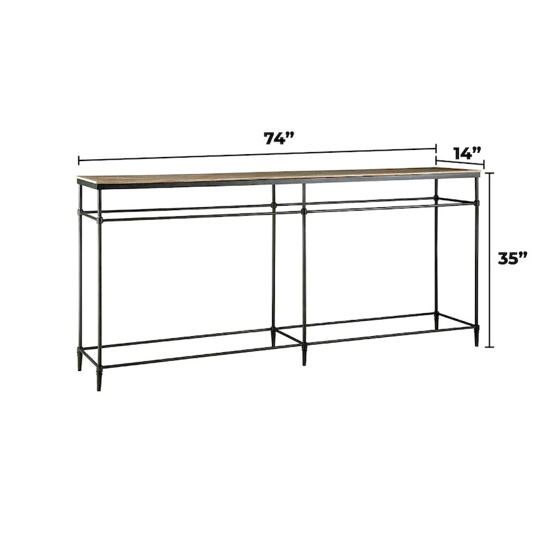 74 Inch Mango Solid Wood and Metal Sofa Console Table - 74 x 14 x 35.5 inches