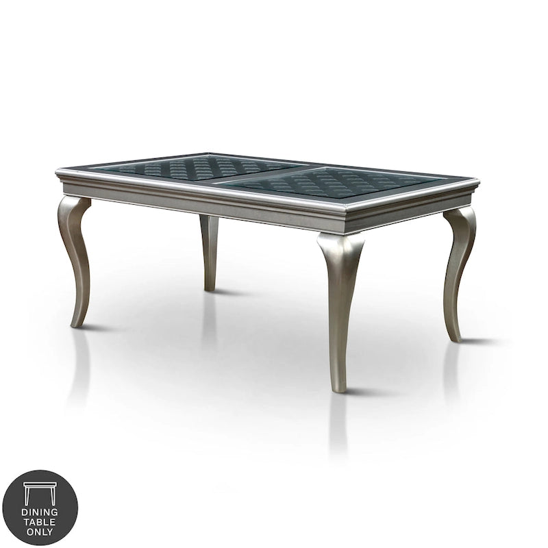 Glam 66-inch Rubberwood Dining Table with Tempered Glass Top