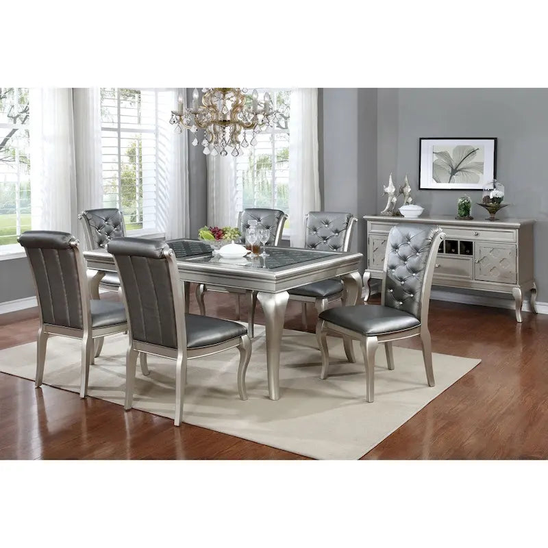 Glam 66-inch Rubberwood Dining Table with Tempered Glass Top