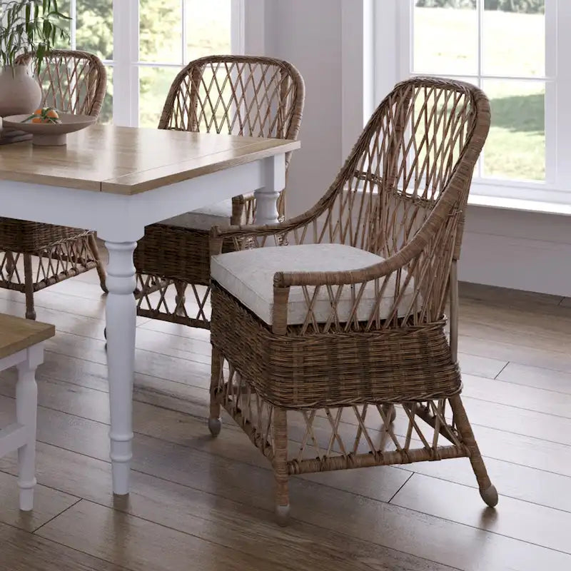 Curvilinear Handwoven Rattan Cushioned Dining Chair - 22x23x39