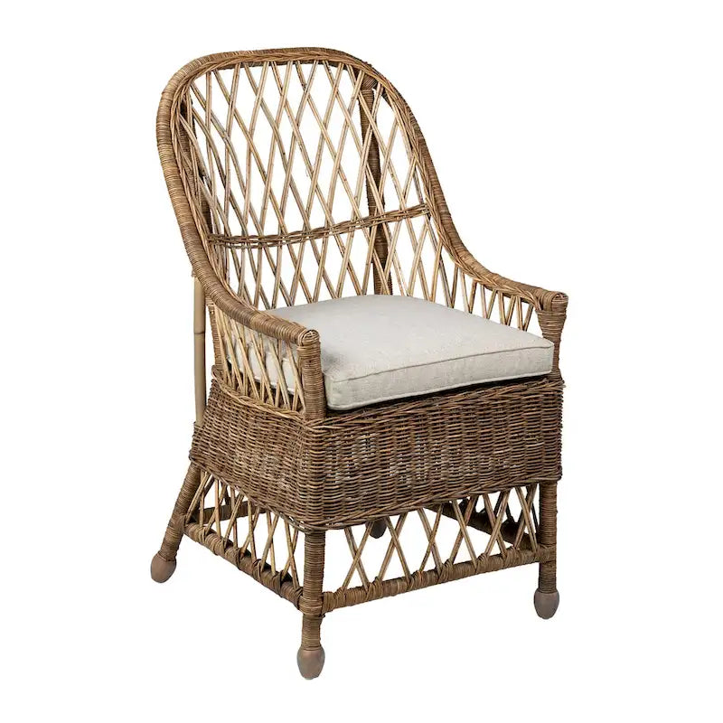 Curvilinear Handwoven Rattan Cushioned Dining Chair - 22x23x39