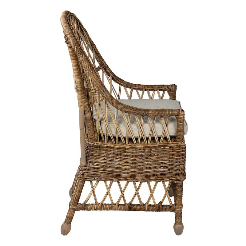 Curvilinear Handwoven Rattan Cushioned Dining Chair - 22x23x39