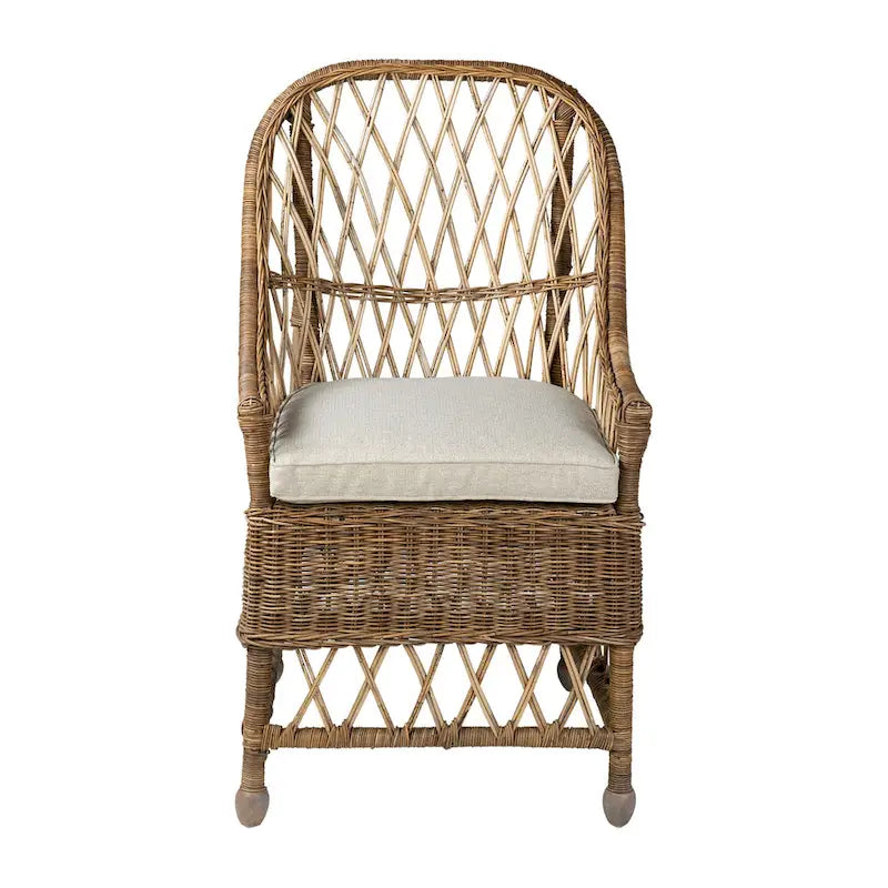 Curvilinear Handwoven Rattan Cushioned Dining Chair - 22x23x39