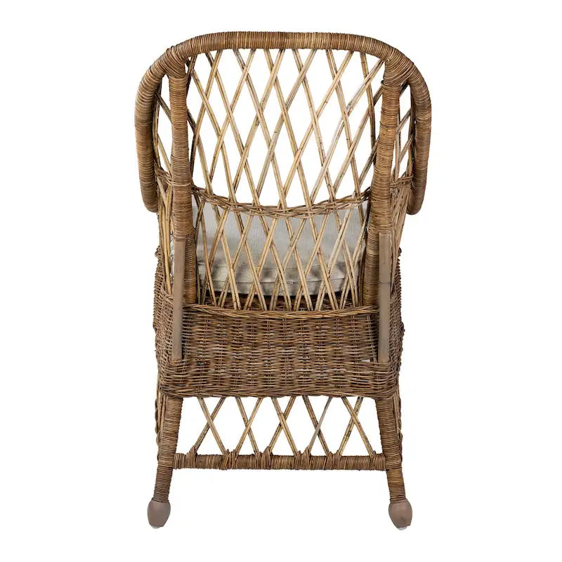 Curvilinear Handwoven Rattan Cushioned Dining Chair - 22x23x39