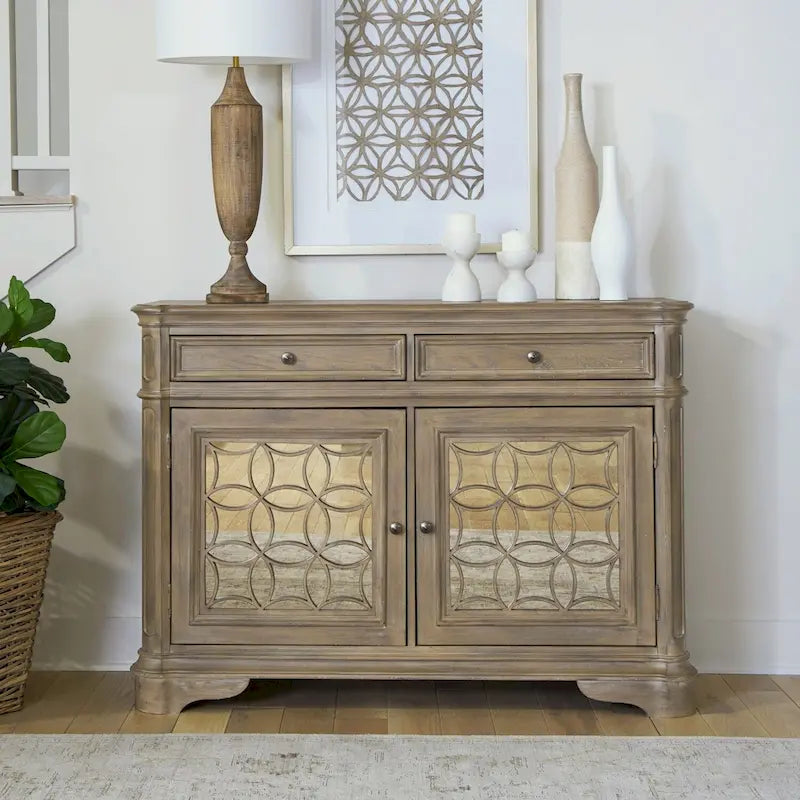 Buffet en chêne blanc antique avec miroirs, en peuplier massif et placage de chêne
