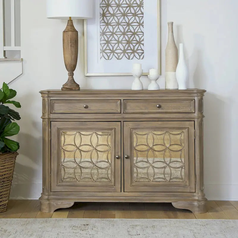 Antique White Mirrored Buffet with Poplar Solids and Oak Veneers