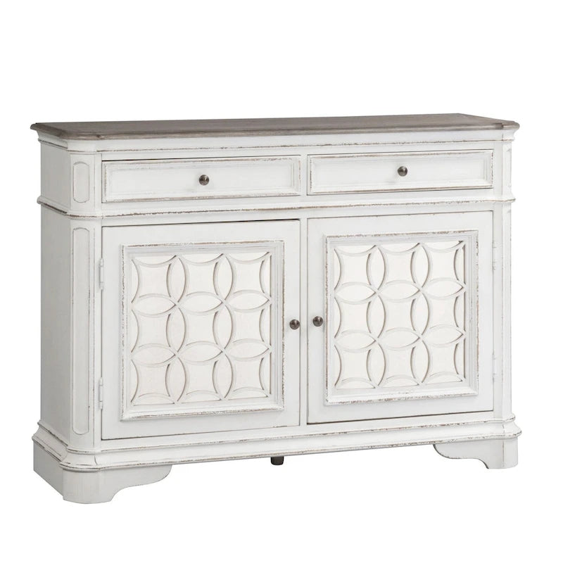 Antique White Mirrored Buffet with Poplar Solids and Oak Veneers