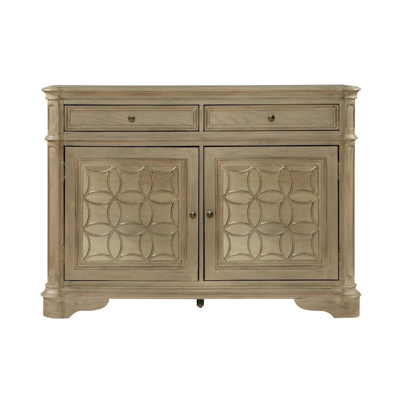 Antique White Mirrored Buffet with Poplar Solids and Oak Veneers