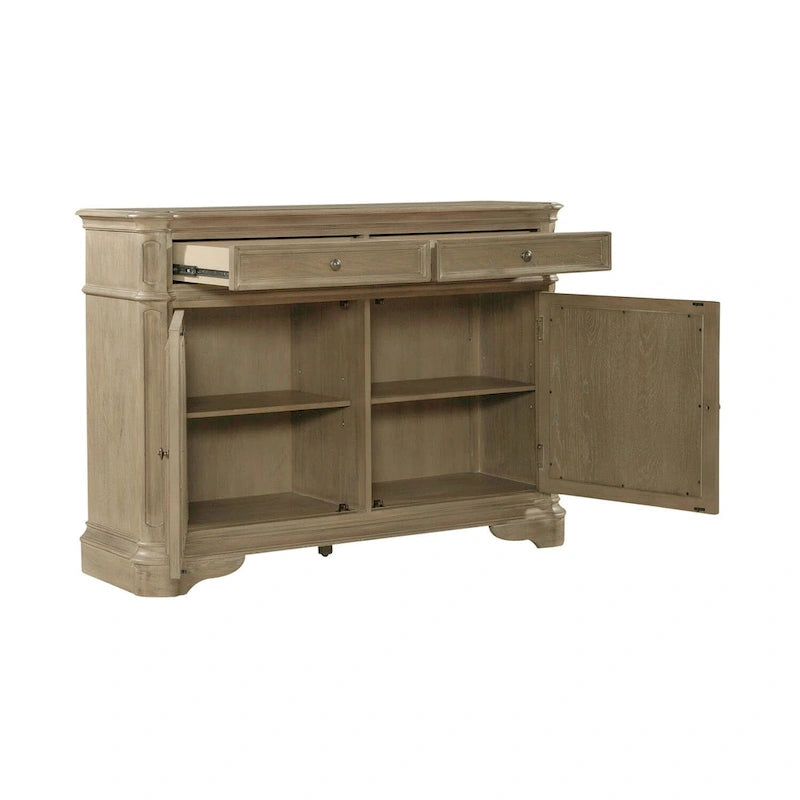 Antique White Mirrored Buffet with Poplar Solids and Oak Veneers